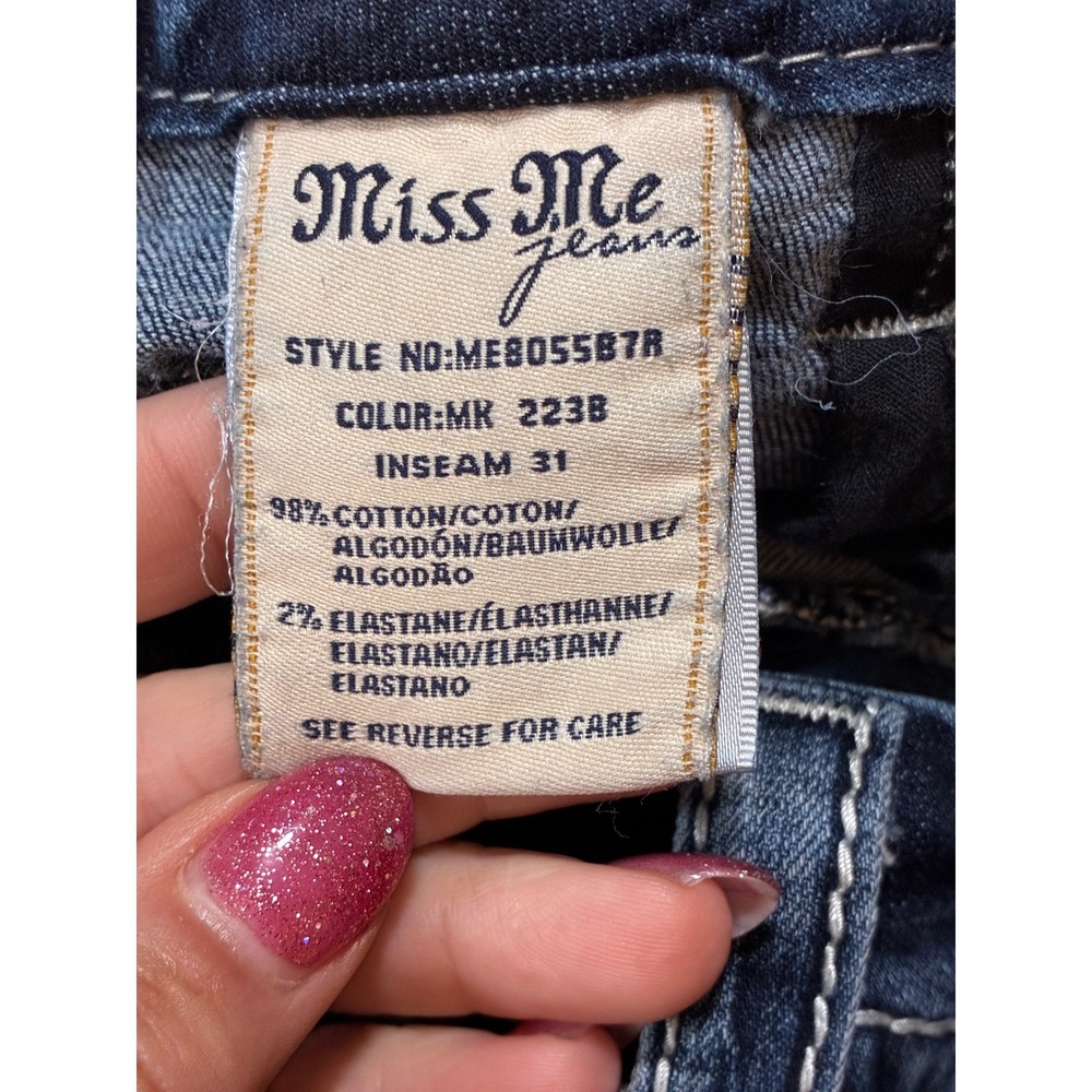 Miss Me Mid Rise Bootcut Jeans Embellished Flap Pocket Blue 28 ME8055B7R - Picture 6 of 8